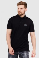 DOLCE & GABBANA Czarna koszulka polo z aplikacją z logo. Czarne koszulki polo Dolce and Gabbana, m, z aplikacjami, prążkowane, bez kołnierzyka, bez ramiączek. W wyprzedaży za 1,199.99 zł.