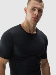 4F Koszulka treningowa slim szybkoschnąca męska - czarna M. Czarne t-shirty 4F, m, bez wzorów, z dzianiny, bez kołnierzyka, bez ramiączek. Za 99.99 zł.