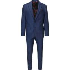 Garnitur Elegancki SLIM, Granatowy w Kratkę Zapinany na Dwa Guziki, Spodnie w Kant -VICTORIO. Niebieskie garnitury Victorio, do pracy, l, bez wzorów, z elastanu. Za 699.00 zł.