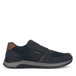 Półbuty Rieker. Niebieskie eleganckie półbuty Rieker, bez wzorów, bez obcasa, bez zapięcia. Za 419.99 zł.