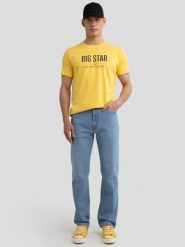 Koszulka męska o klasycznym kroju żółta Bruno 200. Żółte t-shirty BIG STAR, l, bez wzorów, z bawełny, bez kołnierzyka, bez ramiączek. W wyprzedaży za 79.99 zł.
