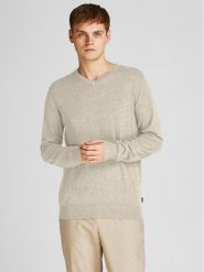 Jack&Jones Sweter 12208365 Beżowy Regular Fit. Brązowe swetry rozpinane Jack&Jones, l, bez wzorów, z bawełny, bez kołnierzyka, bez ramiączek. Za 129.99 zł.