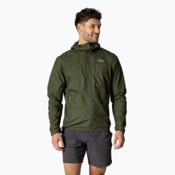 Kurtka przeciwiatrowa męska Rab Windgather Hoody. Zielone kurtki RAB, l, bez wzorów, z materiału, bez kaptura. Za 379.99 zł.