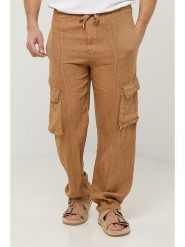 Lin Passion Lniane bojówki w kolorze jasnobrązowym rozmiar: XL/XXL. Brązowe joggery i bojówki Lin Passion, xl, bez wzorów, ze lnu. Za 193.29 zł.