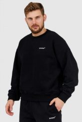 OFF-WHITE Czarna bluza męska z nadrukiem na plecach. Czarne bluzy Off-White, l, bez wzorów, prążkowane, bez kaptura. W wyprzedaży za 1,499.99 zł.