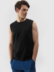 4F Tank top regular gładki męski - czarny XL. Czarne bezrękawniki 4F, m, bez wzorów, z bawełny, bez kołnierzyka, bez ramiączek. Za 49.99 zł.