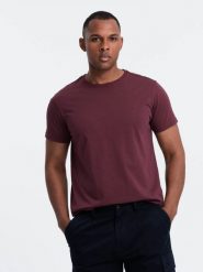 Klasyczny T-shirt męski bawełniany BASIC - bordowy V10 OM-TSBS-0146 - XXL. Czerwone t-shirty Ombre Clothing, l, bez wzorów, z bawełny, bez kołnierzyka, bez ramiączek. W wyprzedaży za 24.99 zł.
