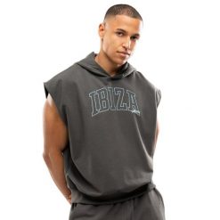 Męska bluza z kapturem bez rękawów Lifestyle Siroko IBZ Swish Gray. Szare bluzy z kapturem SIROKO, m, bez wzorów, z dresówki, z kapturem. Za 126.00 zł.