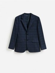 Marynarka regular fit z dodatkiem wiskozy - granatowy. Niebieskie garnitury Reserved, l, bez wzorów, z tkaniny. Za 359.99 zł.