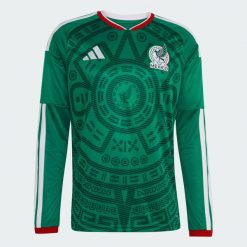 Koszulka domowa z długim rękawem Meksyk 26. Zielone bluzki z długim rękawem Adidas, bez wzorów, bez kołnierzyka, bez ramiączek. Za 479.00 zł.