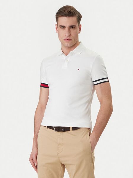 Tommy Hilfiger Polo MW0MW42743 Biały Slim Fit. Białe koszulki polo Tommy Hilfiger, m, bez wzorów, z bawełny, bez kołnierzyka, bez ramiączek. Za 449.99 zł.