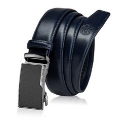 Skórzany pasek męski BETLEWSKI Granatowy 125. Niebieskie paski Betlewski, bez wzorów, ze skóry. Za 109.99 zł.