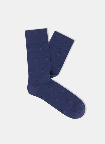 Niebieskie skarpetki w delikatne kropki P000B-SX-518-I. Niebieskie skarpety Pako Lorente, bez wzorów. Za 39.99 zł.