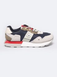 Sneakersy męskie granatowo-beżowe RR174474 403. Niebieskie buty sportowe casual BIG STAR, bez wzorów, z tkaniny, bez zapięcia. W wyprzedaży za 229.99 zł.