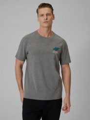 4F T-shirt regular gładki męski - szary L. Szare t-shirty 4F, l, bez wzorów, z dresówki, bez kołnierzyka, bez ramiączek. Za 69.99 zł.