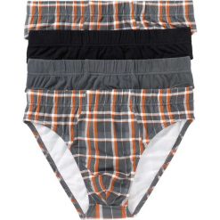 Slipy (4 pary) bonprix szary + czarny + pomarańczowy z nadrukiem. Slipki marki bonprix. Za 51.96 zł.