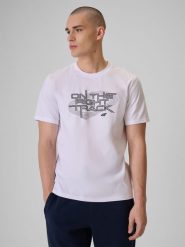 4F T-shirt regular z nadrukiem męski - biały XL. Białe t-shirty 4F, m, bez wzorów, z bawełny, bez kołnierzyka, bez ramiączek. Za 69.99 zł.