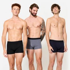 Bokserki męskie Domyos 3 sztuki. Czarne bokserki Decathlon, m, bez wzorów, z bawełny. Za 79.99 zł.