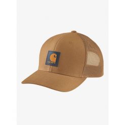 Czapka z daszkiem Carhartt Twill Mesh-Back Logo Patch Cap. Brązowe czapki z daszkiem Carhartt, bez wzorów, z meshu. Za 136.00 zł.