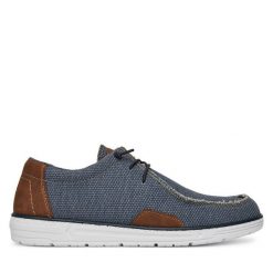 Półbuty Rieker. Niebieskie eleganckie półbuty Rieker, bez wzorów, bez obcasa, bez zapięcia. Za 319.99 zł.