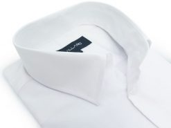 Biała elastyczna koszula męska z długim rękawem Villaro L01. Białe koszule Mmer / Villaro - Koszule męskie, l, bez wzorów, z bawełny, bez kołnierzyka, bez ramiączek. W wyprzedaży za 153.00 zł.