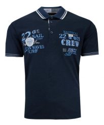 Koszulka POLO z Nadrukiem, Granatowa, Casualowa, Męska, Krótki Rękaw. Niebieskie bluzki z długim rękawem MCL, l, bez wzorów, z bawełny, bez kołnierzyka, bez ramiączek. Za 145.00 zł.