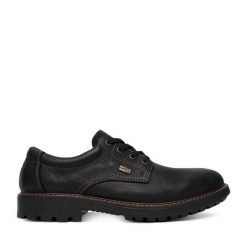 Półbuty Rieker. Czarne eleganckie półbuty Rieker, bez wzorów, bez obcasa, bez zapięcia. Za 439.99 zł.