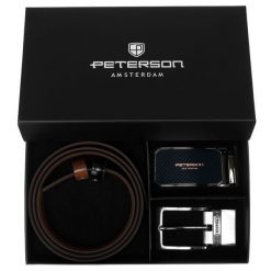 Zestaw prezentowy: dwustronny pasek skórzany w jasnobrązowym i czarnym kolorze Peterson PTN KL-B016S001 BL-BR. Brązowe paski Peterson, bez wzorów, ze skóry, eleganckie. Za 139.99 zł.