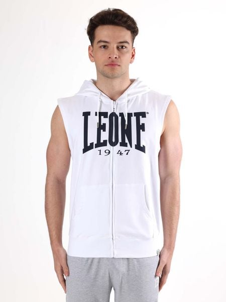 Leone Basic męska bluza z kapturem i bez rękawów zapinana na zamek. Białe bluzy z kapturem LEONE 1947 APPAREL, m, bez wzorów, z kapturem. Za 126.26 zł.