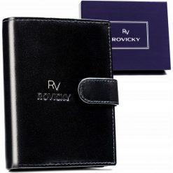 Portfel męski Rovicky RV-7680277-L-BCA czarny. Czarne portfele ROVICKY, bez wzorów, ze skóry. Za 70.00 zł.