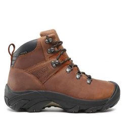 Trekkingi Keen. Brązowe botki sznurowane Keen, bez wzorów, bez obcasa, bez zapięcia. Za 729.99 zł.