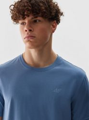 4F T-shirt regular gładki męski - granatowy S. Niebieskie t-shirty 4F, m, bez wzorów, z bawełny, bez kołnierzyka, bez ramiączek. Za 29.99 zł.