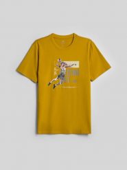 4F T-shirt regular z nadrukiem męski - żółty L. Żółte t-shirty 4F, l, bez wzorów, z bawełny, bez kołnierzyka, bez ramiączek. Za 79.99 zł.