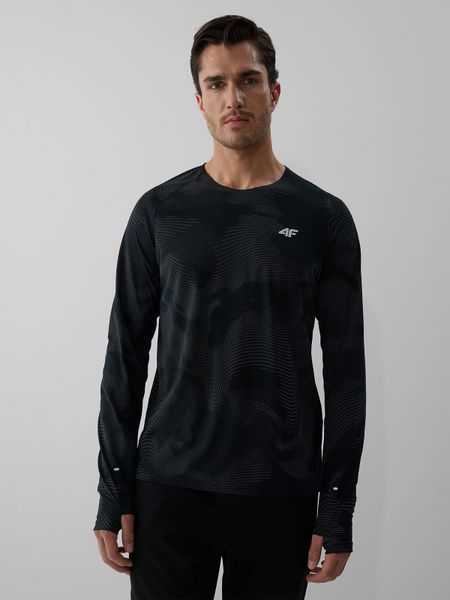 4F Longsleeve do biegania szybkoschnący męski - czarny L. Czarne bluzki z długim rękawem 4F, l, bez wzorów, z materiału, bez kołnierzyka, bez ramiączek. Za 169.99 zł.