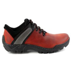 Olivier Skórzane buty trekkingowe męskie 311GT czerwone. Czerwone trekkingi bez wzorów, ze skóry, bez zapięcia. Za 351.82 zł.