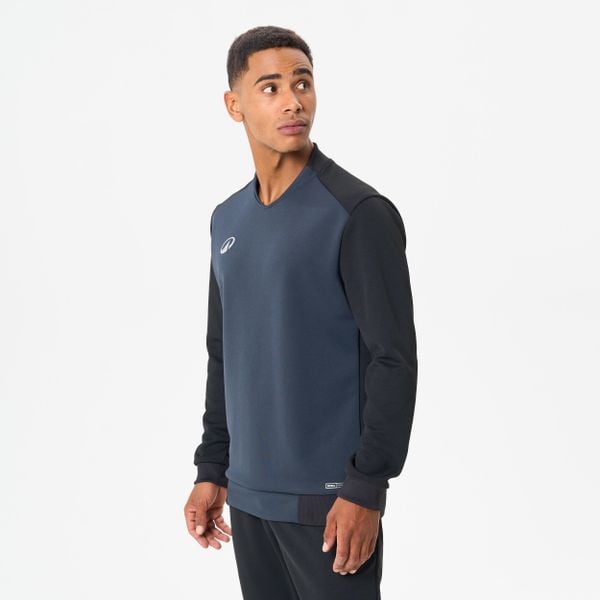 Bluza do piłki nożnej T100. Czarne bluzy KIPSTA, xl, bez wzorów, z elastanu, bez kaptura. W wyprzedaży za 44.99 zł.