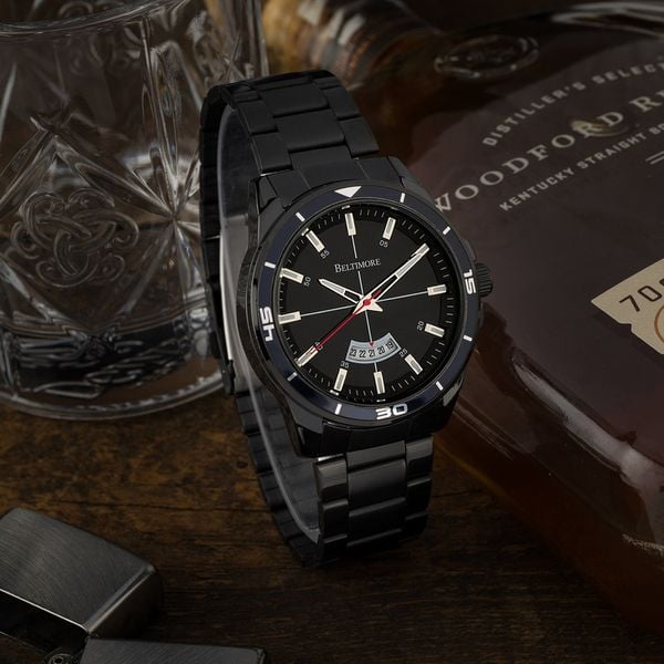 Zegarek męski bransoleta duży solidny z datownikiem czarny premium Beltimore BT03. Czarne zegarki . Za 149.99 zł.