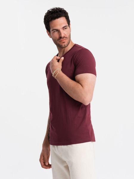 Bawełniana klasyczna męska koszulka z dekoltem w serek BASIC – bordowa V10 - Rozmiar: 3XL. Czerwone t-shirty Ombre Clothing, m, bez wzorów, z bawełny, bez kołnierzyka, bez ramiączek. W wyprzedaży za 24.99 zł.