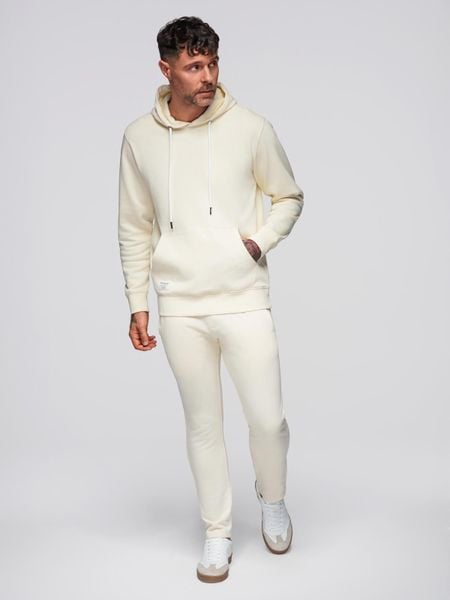 Komplet dresowy męski set bluza z kapturem + spodnie regular fit - kremowy V11 - Rozmiar: M. Białe bluzy z kapturem Ombre Clothing, m, z aplikacjami, z bawełny, z kapturem. W wyprzedaży za 237.99 zł.