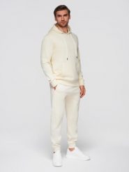 Bawełniany męskie komplet dresowy bluza kangurka + spodnie joggery - kremowy V11 - Rozmiar: XL. Białe joggery i bojówki Ombre Clothing, m, z aplikacjami, z bawełny, klasyczne. Za 339.99 zł.