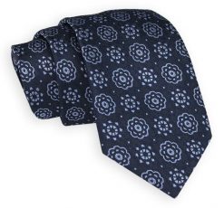 Granatowo-Niebieski Elegancki Krawat -Angelo di Monti- 7 cm, Męski, w Kwiatki, Wzór Florystyczny. Niebieskie krawaty i muchy Angelo di Monti, bez wzorów. Za 45.00 zł.