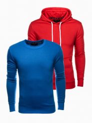 Zestaw bluz męskich BASIC - mix 2-pak V6 Z54 - XXL. Czerwone bluzy Ombre Clothing, m, bez wzorów, z bawełny, bez kaptura. Za 95.99 zł.
