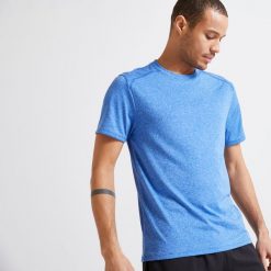 Koszulka fitness męska Domyos krótki rękaw. Brązowe bluzki z długim rękawem DOMYOS, m, bez wzorów, z materiału, bez kołnierzyka, bez ramiączek. Za 29.99 zł.