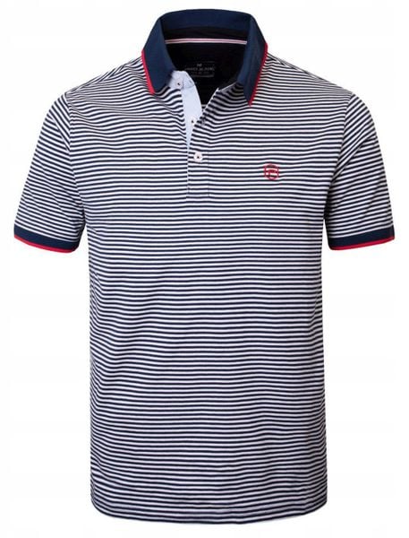 Męska Koszulka Polo - Pako Jeans - Granatowy Prążek. Niebieskie koszulki polo Pako Jeans, l, bez wzorów, z bawełny, bez kołnierzyka, bez ramiączek. Za 129.00 zł.