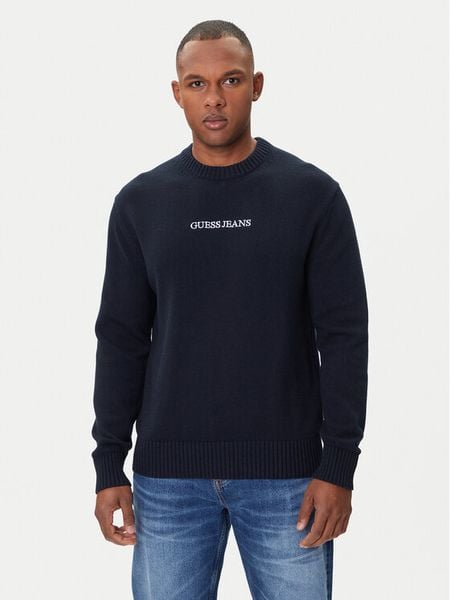 Guess Jeans Sweter M4BR31 Z3HM1 Granatowy Regular Fit. Niebieskie swetry rozpinane Guess Jeans, m, z aplikacjami, z bawełny, bez kołnierzyka, bez ramiączek. Za 349.99 zł.