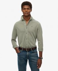 Superdry Koszula Vintage Destroy Pique z długim rękawem, bawełna. Zielone koszule Superdry, m, bez wzorów, z bawełny, bez kołnierzyka, bez ramiączek. Za 242.80 zł.