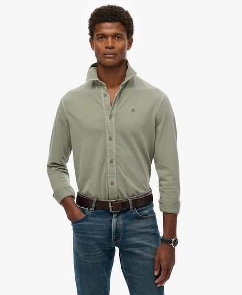 Superdry Koszula Vintage Destroy Pique z długim rękawem, bawełna. Zielone koszule Superdry, m, bez wzorów, z bawełny, bez kołnierzyka, bez ramiączek. Za 253.75 zł.