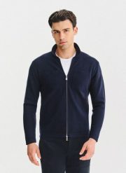 PAKO LORENTE - Rozpinany kardigan w kolorze granatowym. Niebieskie swetry rozpinane Pako Lorente, na jesień, m, bez wzorów, z poliamidu, bez kołnierzyka, bez ramiączek. Za 399.99 zł.