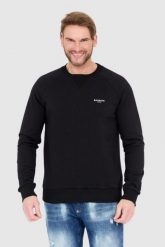 BALMAIN Czarna bluza męska z małym aksamitnym logo. Czarne bluzy Balmain, l, bez wzorów, bez kaptura. W wyprzedaży za 1,999.99 zł.