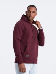 Męska dresowa bluza kangurka z kapturem BASIC – bordowa V3 OM-SSBN-0161 - XXL. Czerwone bluzy Ombre Clothing, l, bez wzorów, z dresówki, z kapturem. Za 113.99 zł.